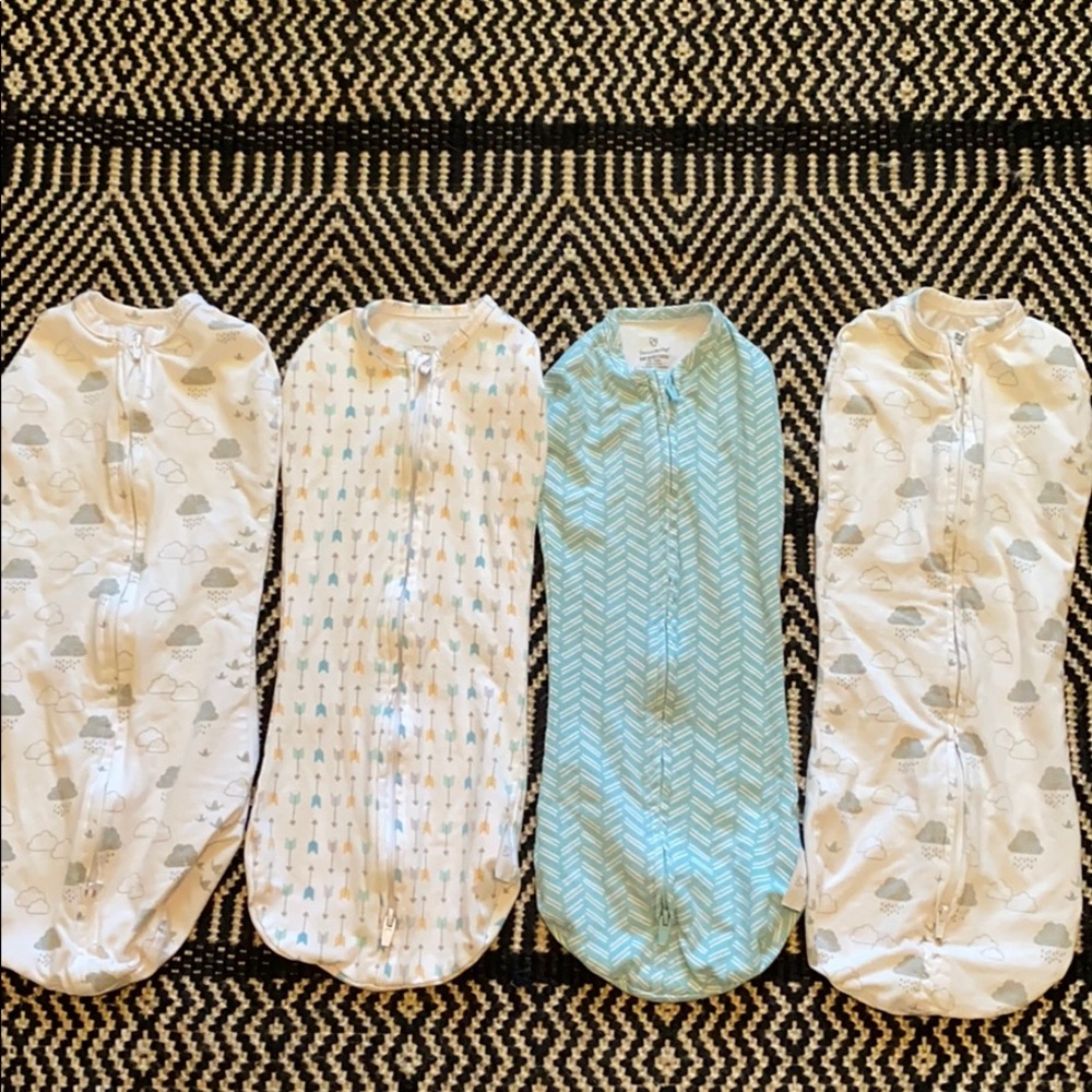 Lot of 6 zip up newborn swaddle pod and night gown